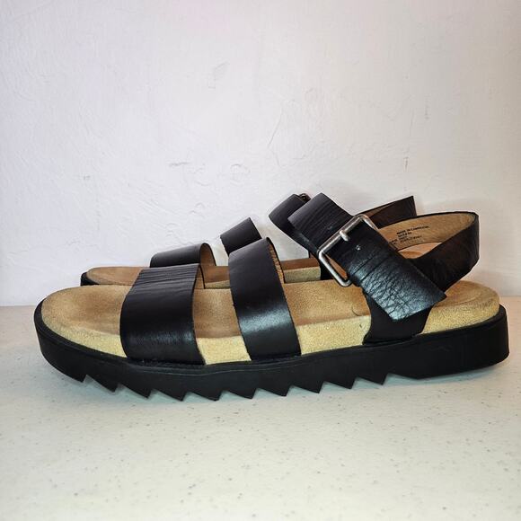 Madewell Addie Leather Platform Sandals Size 8.5 Black Strappy ND956 - Picture 3 of 7